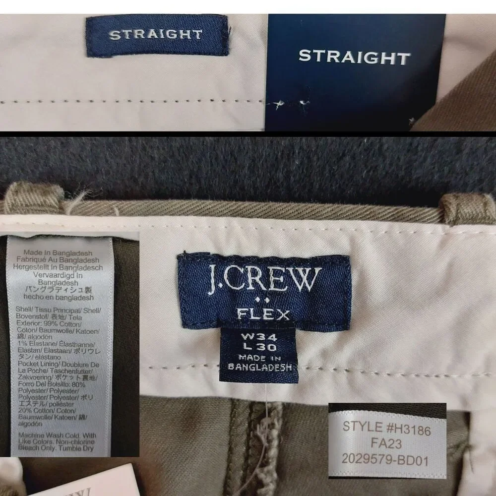 J. Crew Factory Straight-fit Flex Chino Pants Men's 34x30 Green NWT